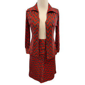 Vintage 70s Japanese Dolce Brand Chevron Pattern Skirt Set Size XS